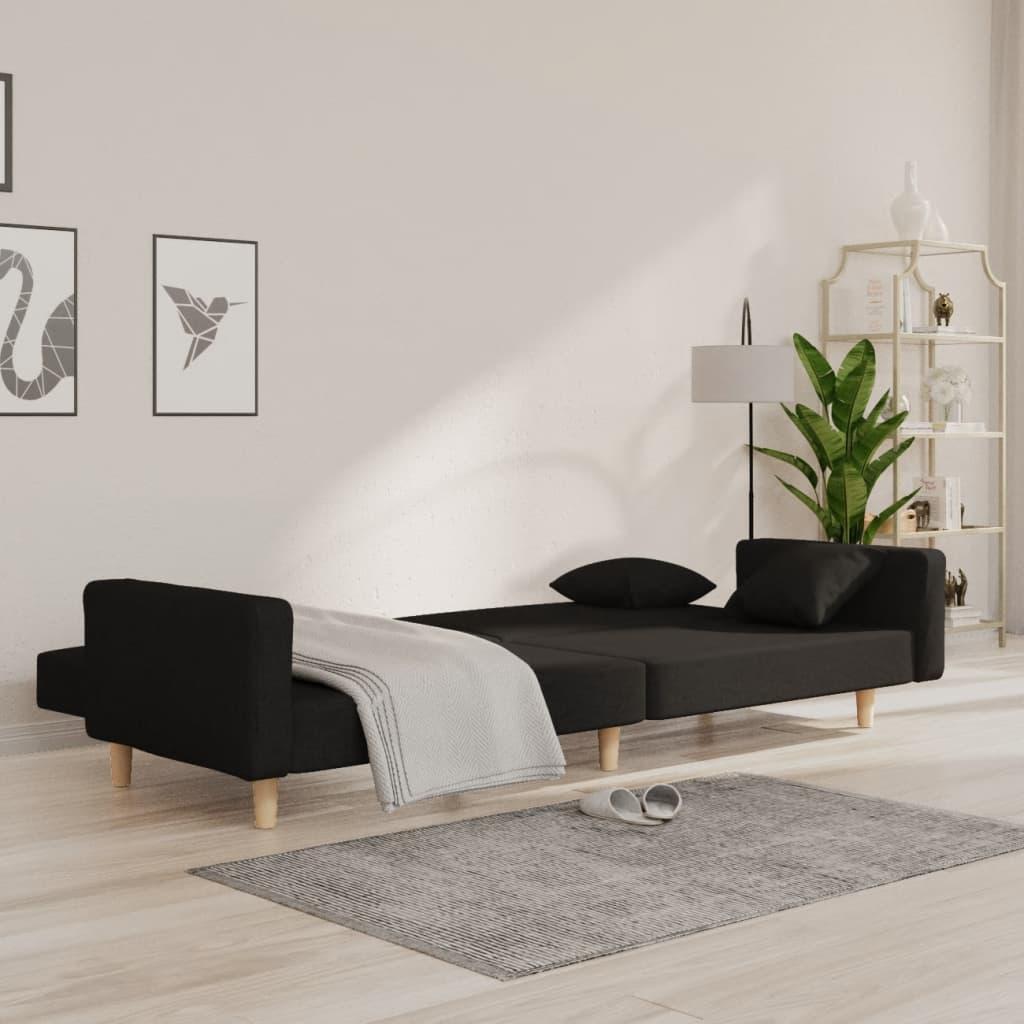 Dvivietė sofa-lova su dvejomis pagalvėmis, juoda, audinys