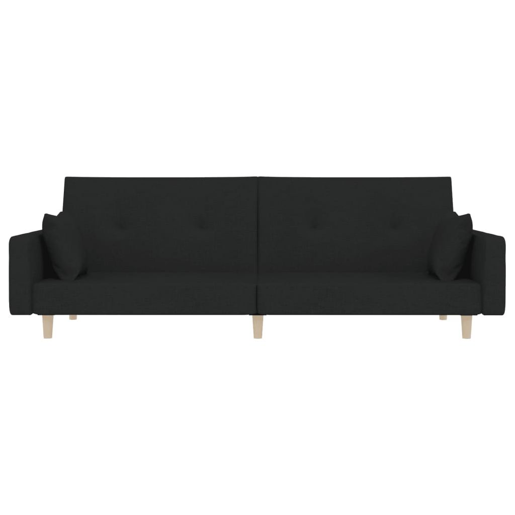 Dvivietė sofa-lova su dvejomis pagalvėmis, juoda, audinys