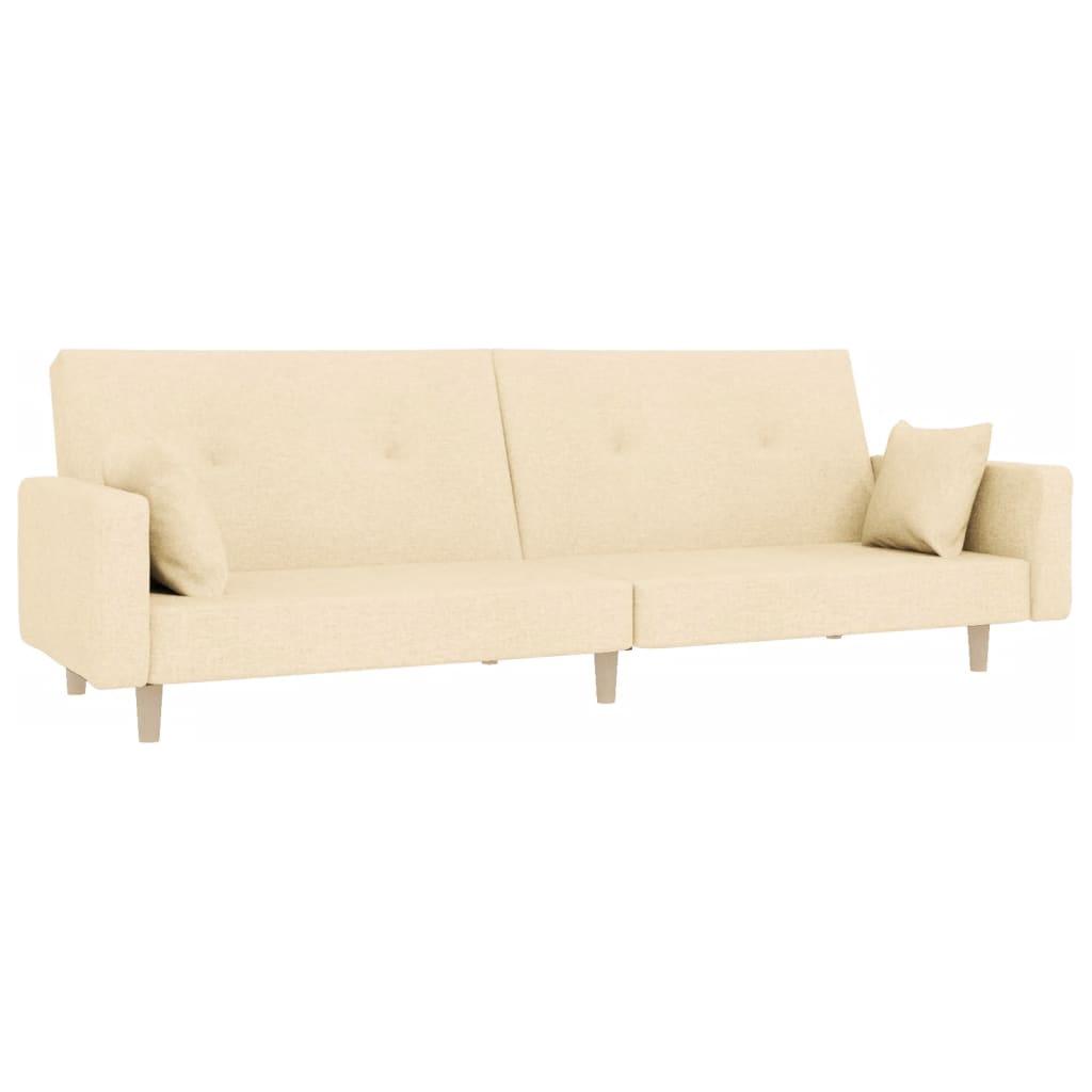 Dvivietė sofa-lova su dvejomis pagalvėmis, kreminė, audinys