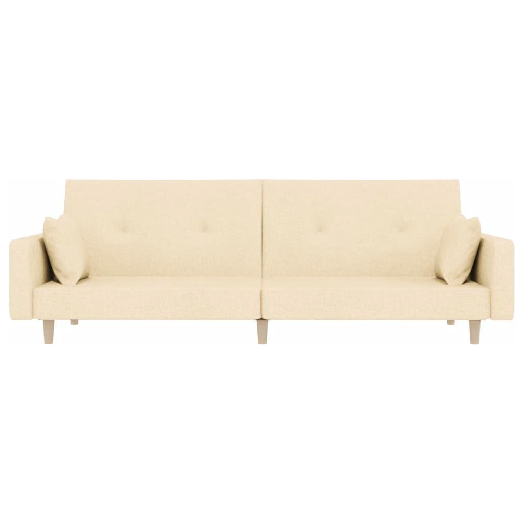 Dvivietė sofa-lova su dvejomis pagalvėmis, kreminė, audinys