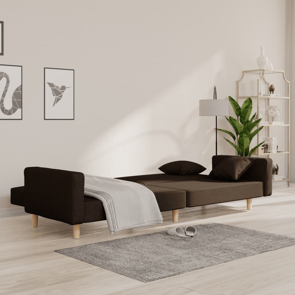 Dvivietė sofa-lova su dvejomis pagalvėmis, ruda, audinys