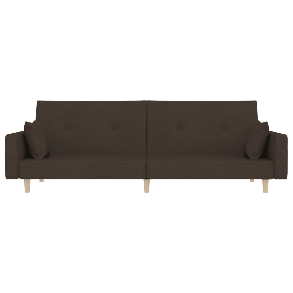 Dvivietė sofa-lova su dvejomis pagalvėmis, ruda, audinys