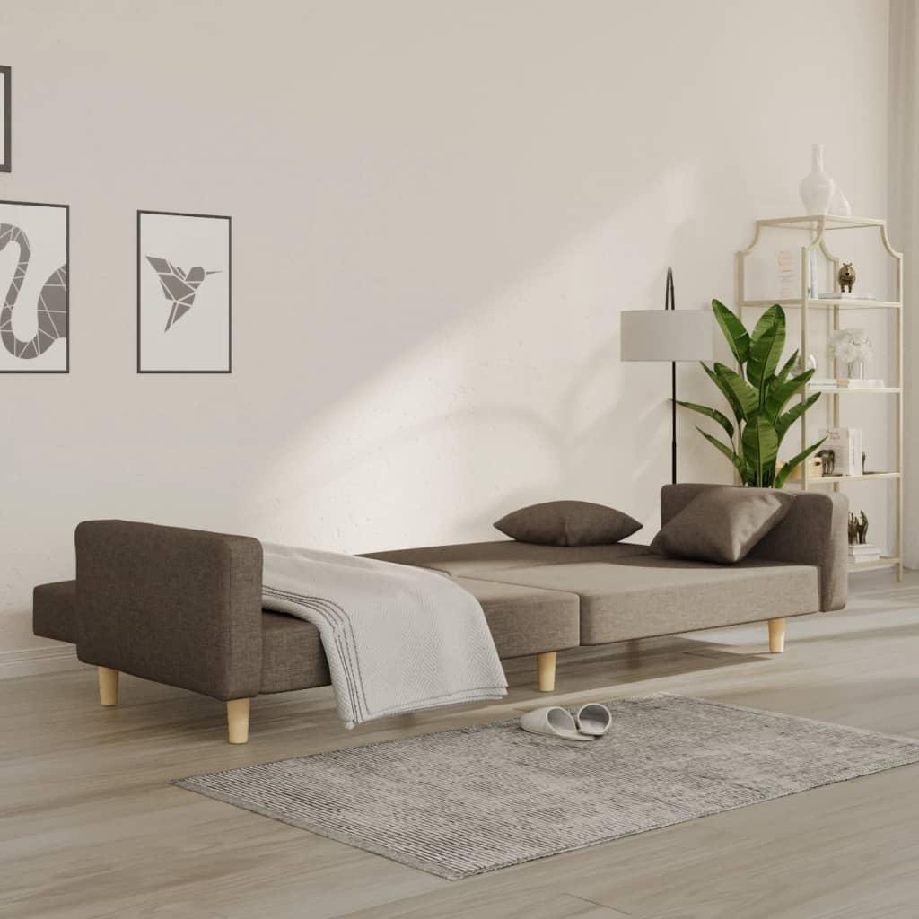 Dvivietė sofa-lova su dvejomis pagalvėmis, taupe, audinys