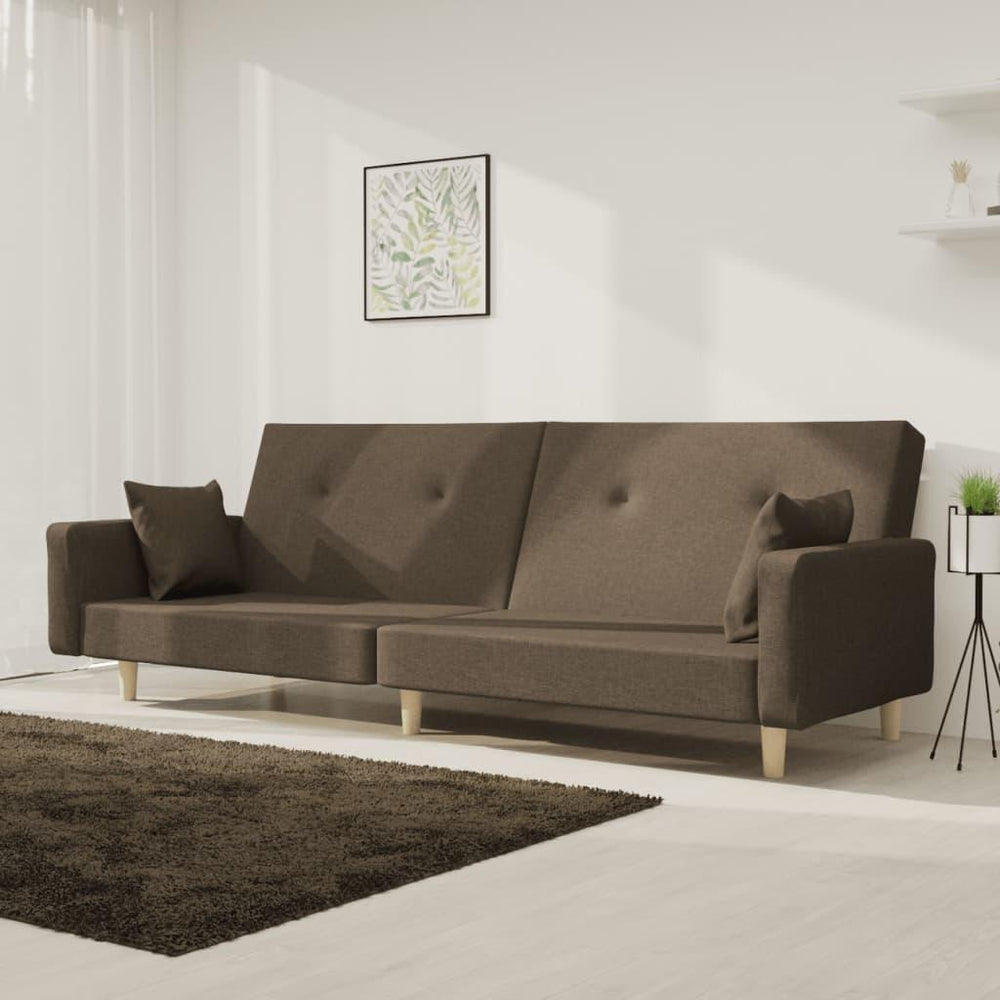 Dvivietė sofa-lova su dvejomis pagalvėmis, taupe, audinys