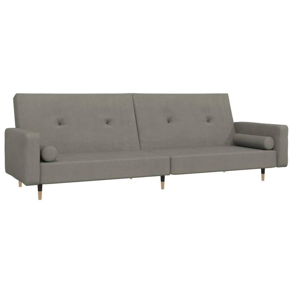 Dvivietė sofa-lova su dvejomis pagalvėmis, pilka, aksomas