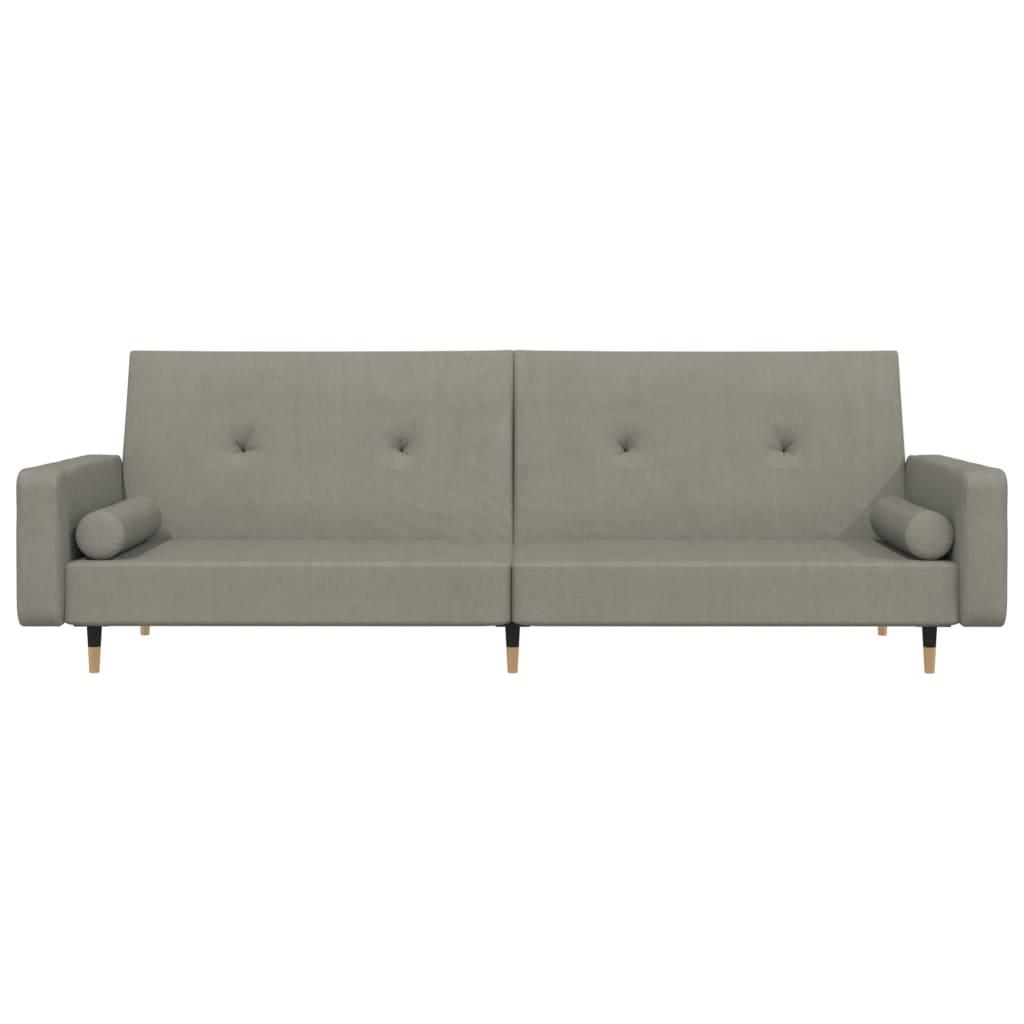 Dvivietė sofa-lova su dvejomis pagalvėmis, pilka, aksomas