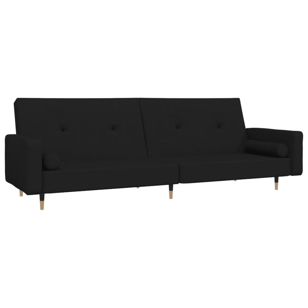 Dvivietė sofa-lova su dvejomis pagalvėmis, juoda, aksomas