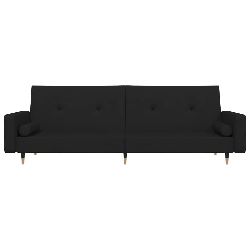 Dvivietė sofa-lova su dvejomis pagalvėmis, juoda, aksomas