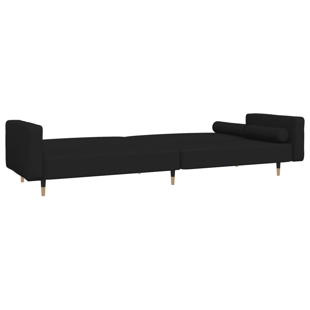 Dvivietė sofa-lova su dvejomis pagalvėmis, juoda, aksomas