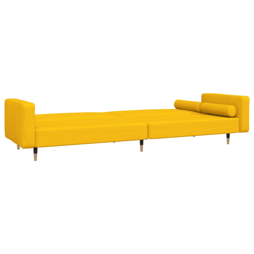 Dvivietė sofa-lova su dvejomis pagalvėmis, geltona, aksomas