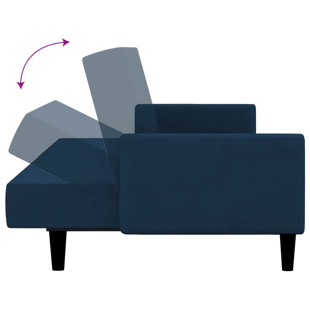 Dvivietė sofa-lova, mėlynos spalvos, aksomas