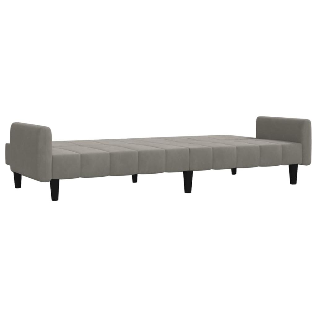 Dvivietė sofa-lova, šviesiai pilkos spalvos, aksomas