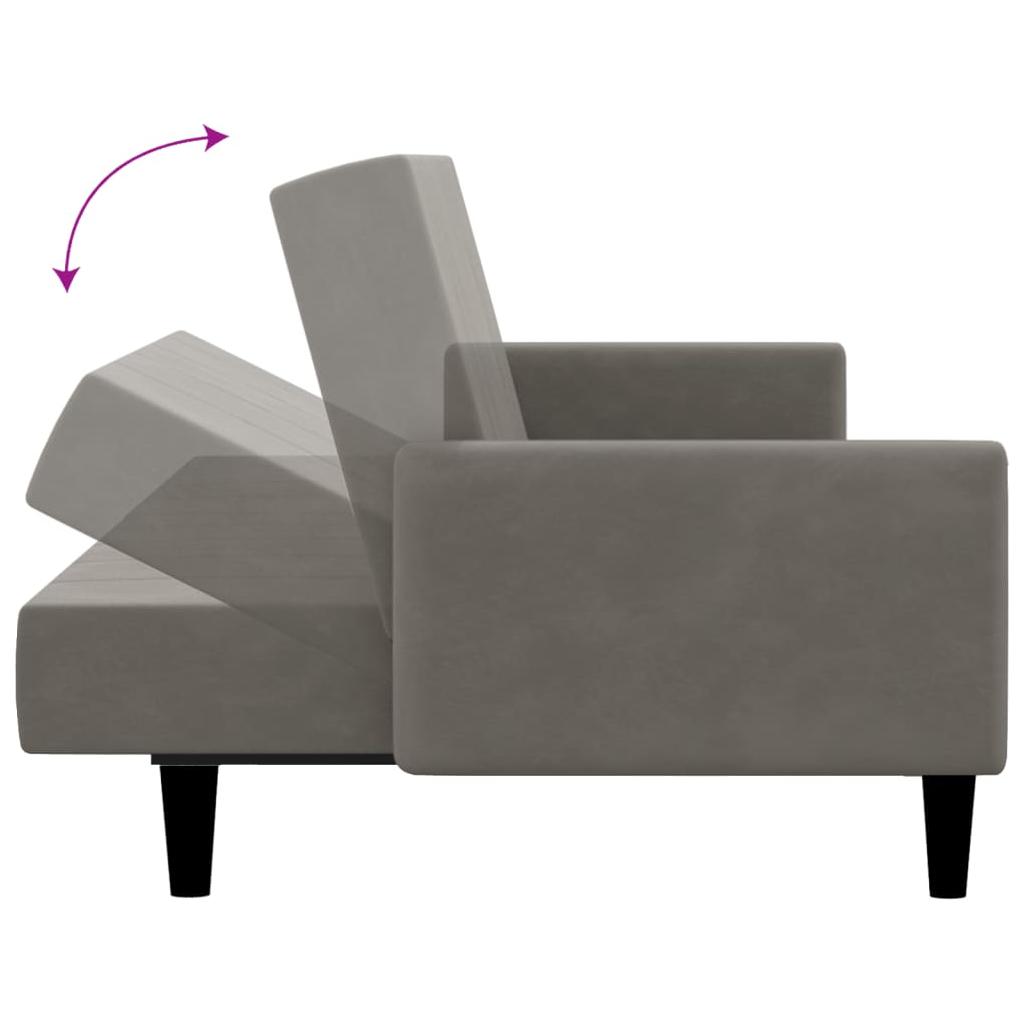 Dvivietė sofa-lova, šviesiai pilkos spalvos, aksomas