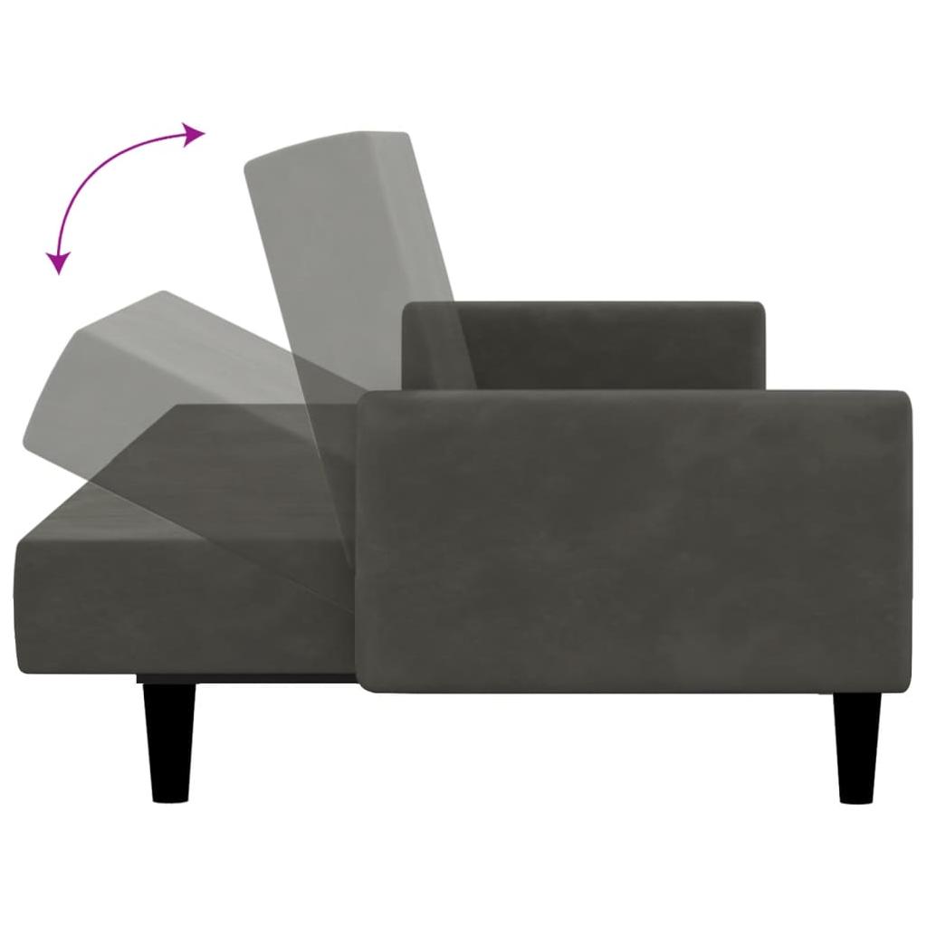 Dvivietė sofa-lova, tamsiai pilkos spalvos, aksomas