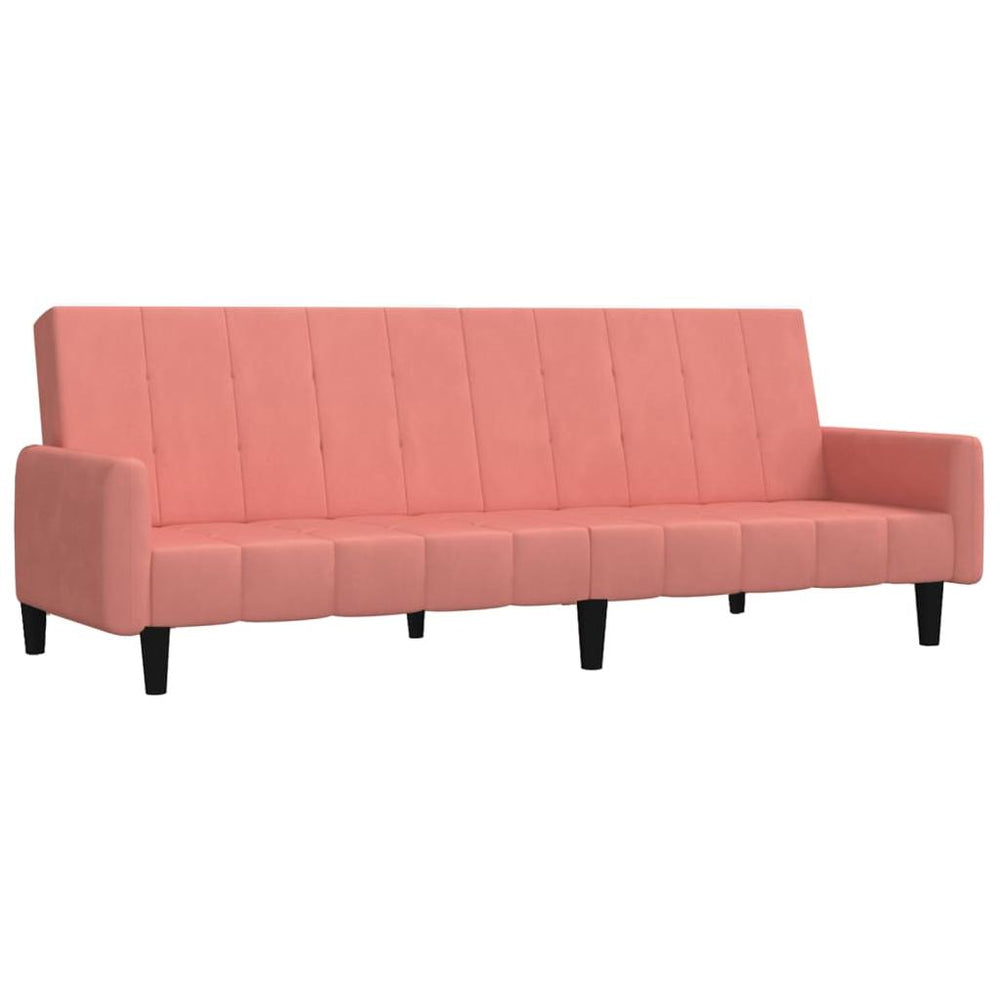 Dvivietė sofa-lova, rožinės spalvos, aksomas