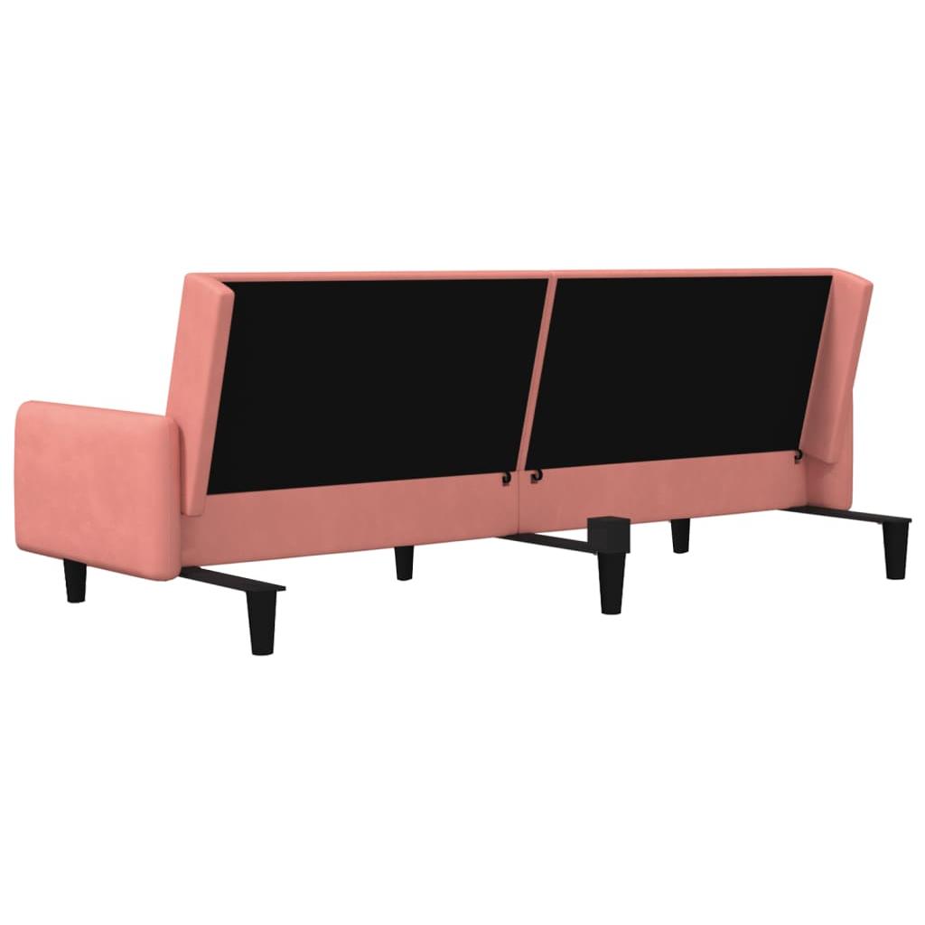 Dvivietė sofa-lova, rožinės spalvos, aksomas