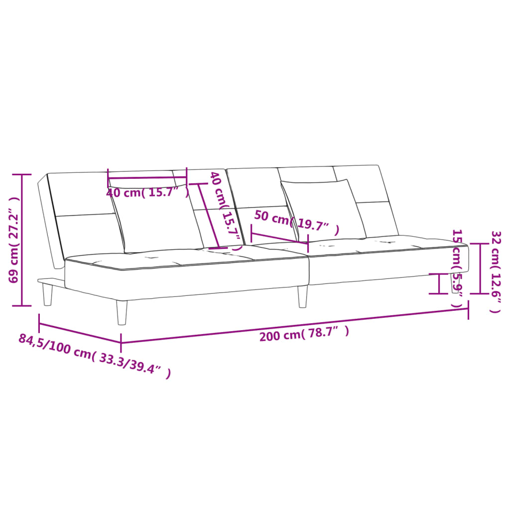 Dvivietė sofa-lova su dvejomis pagalvėmis, pilka, audinys