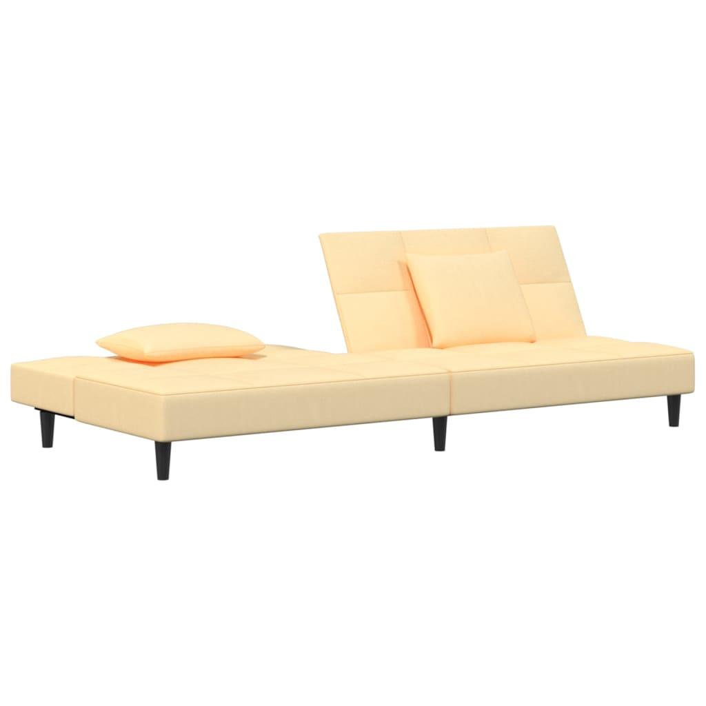 Dvivietė sofa-lova su dvejomis pagalvėmis, kreminė, aksomas