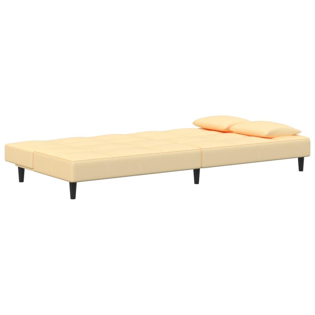 Dvivietė sofa-lova su dvejomis pagalvėmis, kreminė, aksomas