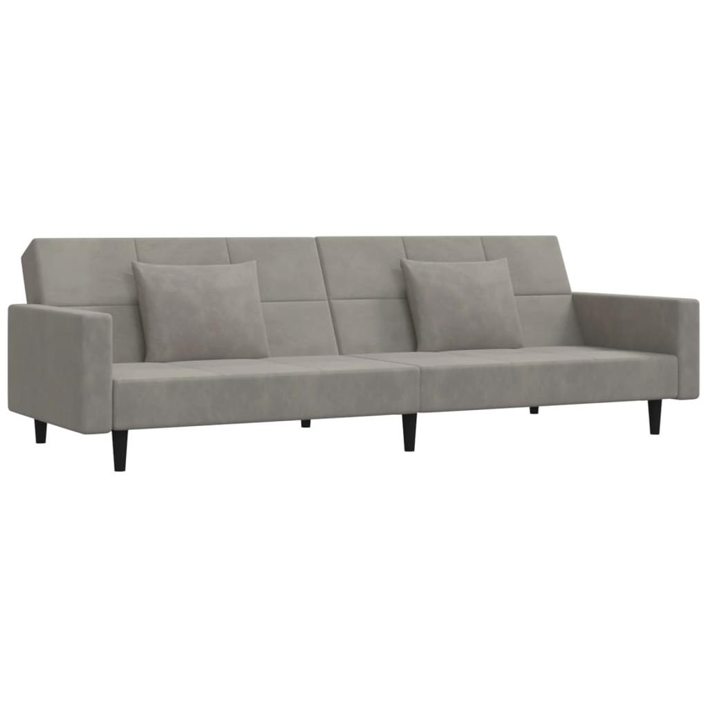 Dvivietė sofa-lova su dvejomis pagalvėmis, pilka, aksomas