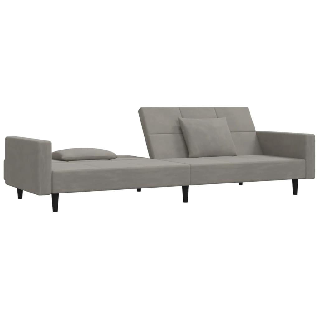 Dvivietė sofa-lova su dvejomis pagalvėmis, pilka, aksomas