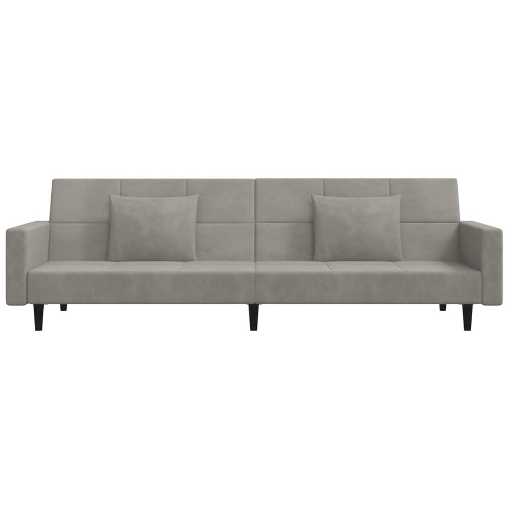 Dvivietė sofa-lova su dvejomis pagalvėmis, pilka, aksomas