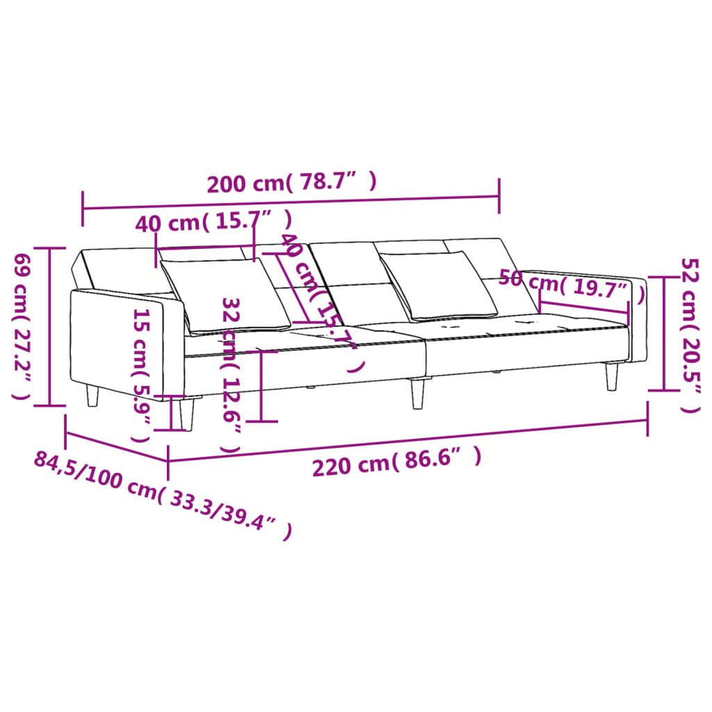 Dvivietė sofa-lova su dvejomis pagalvėmis, pilka, aksomas