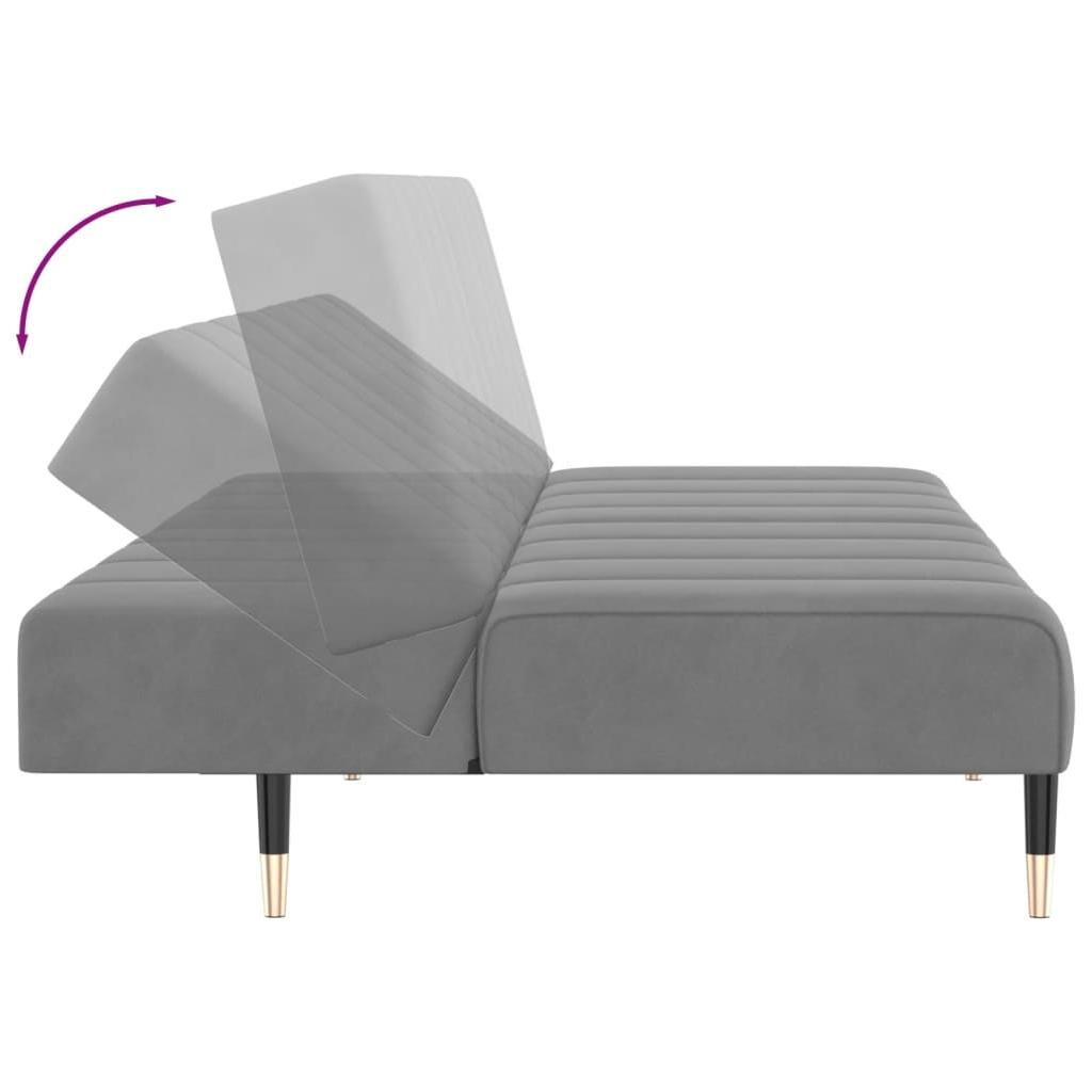 Dvivietė sofa-lova, šviesiai pilkos spalvos, aksomas