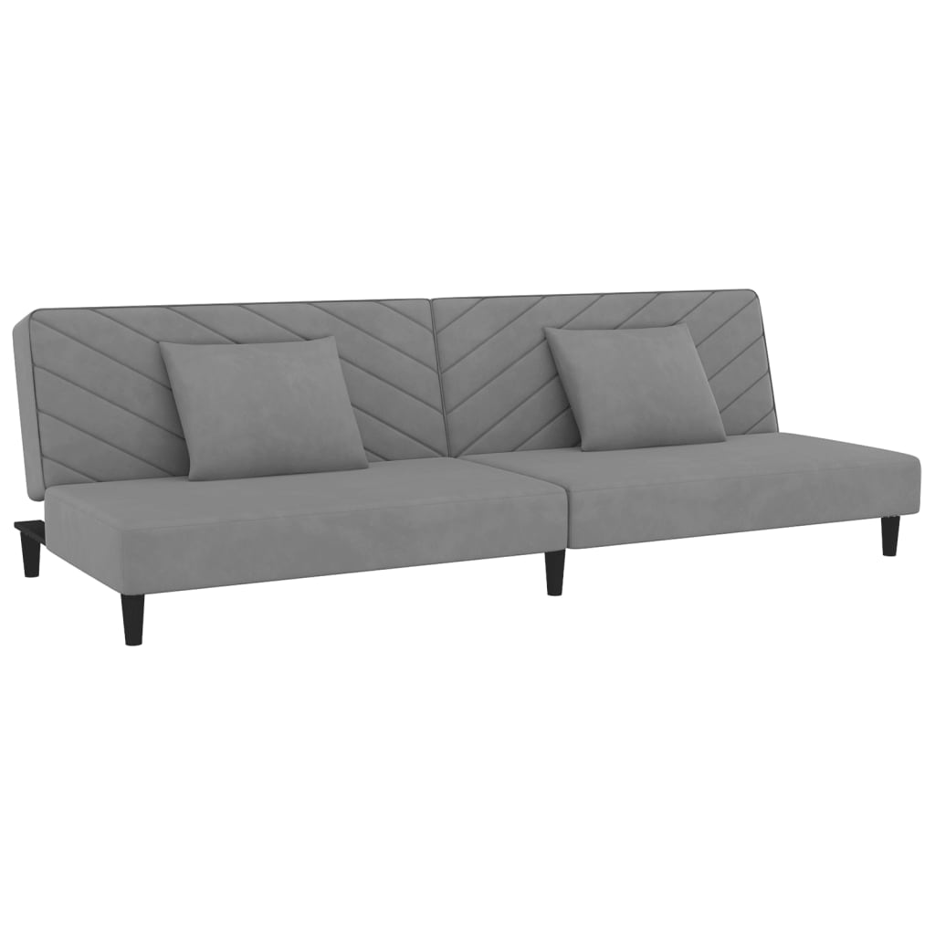 Dvivietė sofa-lova su dvejomis pagalvėmis, pilka, aksomas