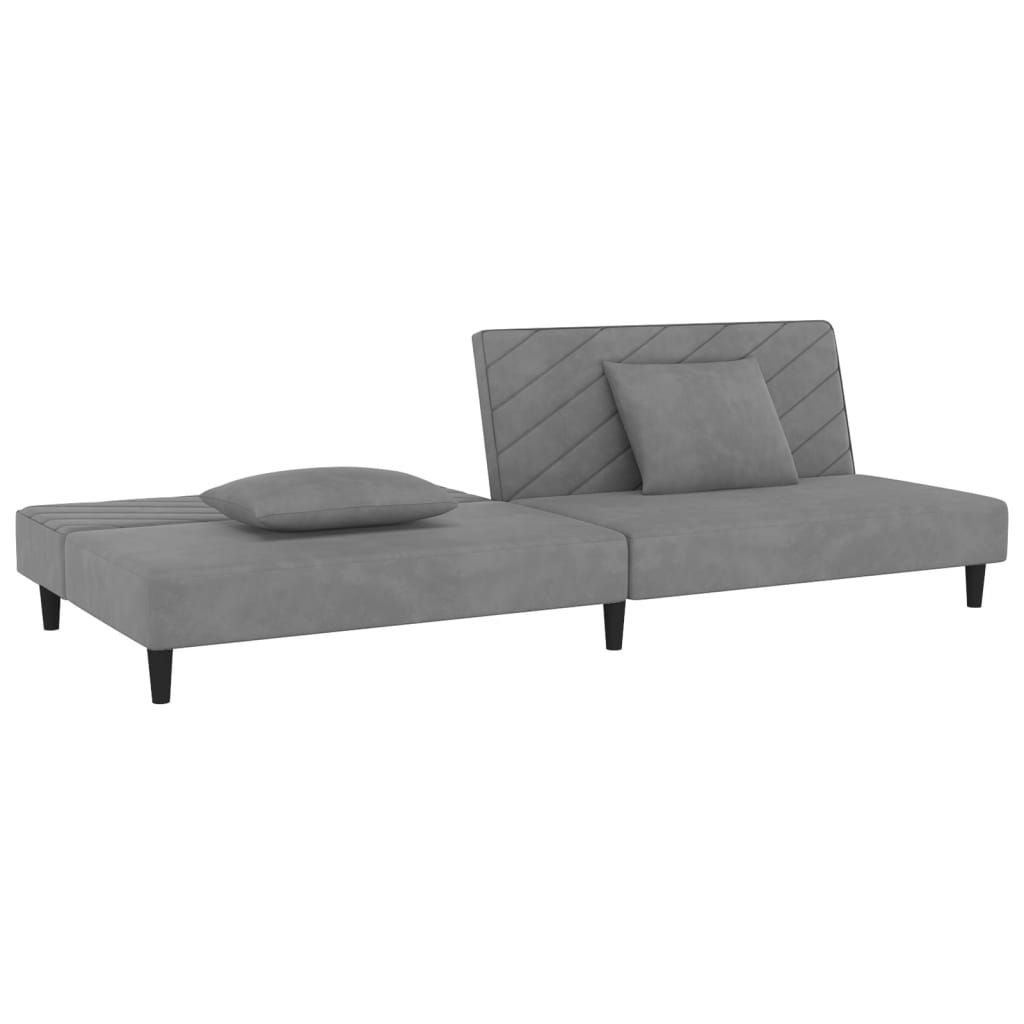 Dvivietė sofa-lova su dvejomis pagalvėmis, pilka, aksomas