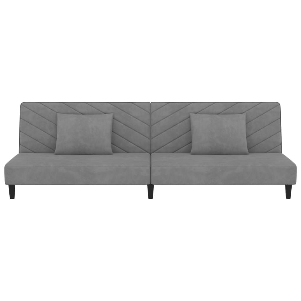 Dvivietė sofa-lova su dvejomis pagalvėmis, pilka, aksomas