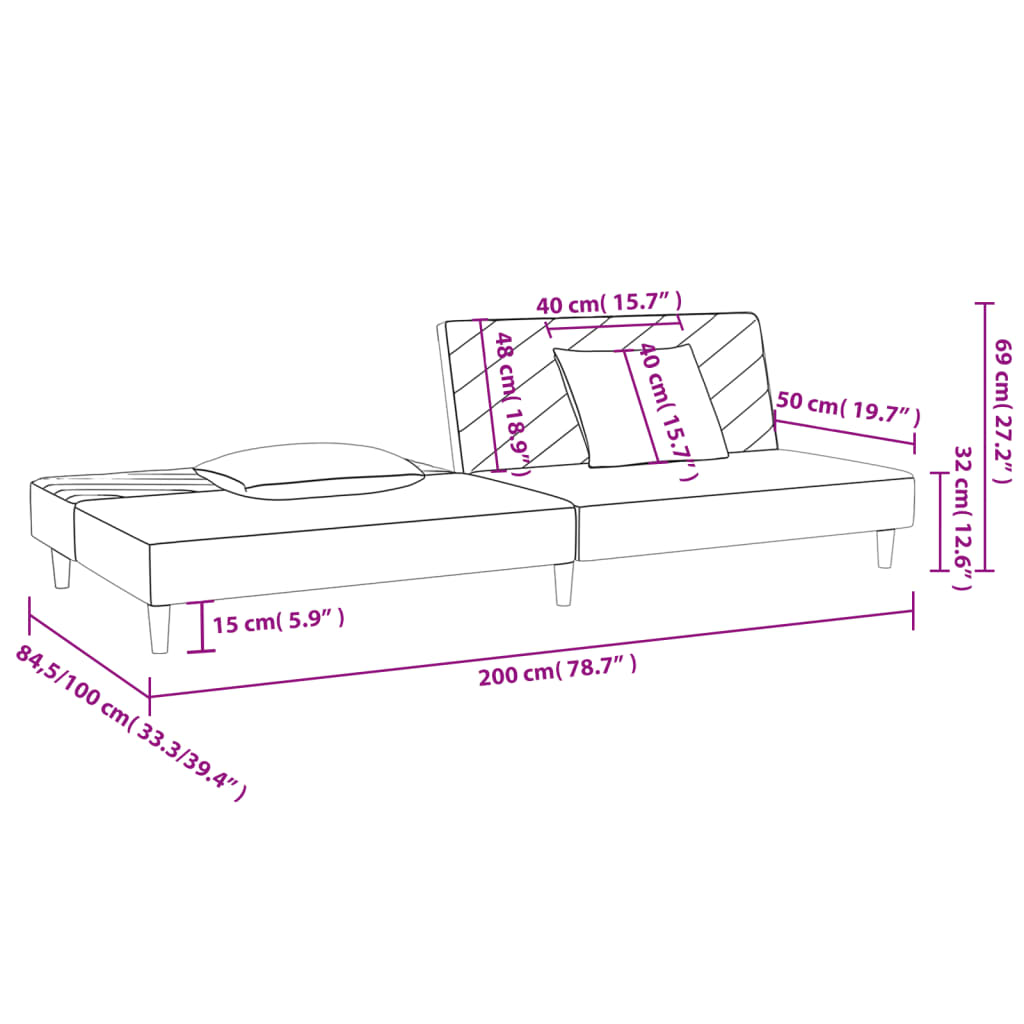 Dvivietė sofa-lova su dvejomis pagalvėmis, pilka, aksomas