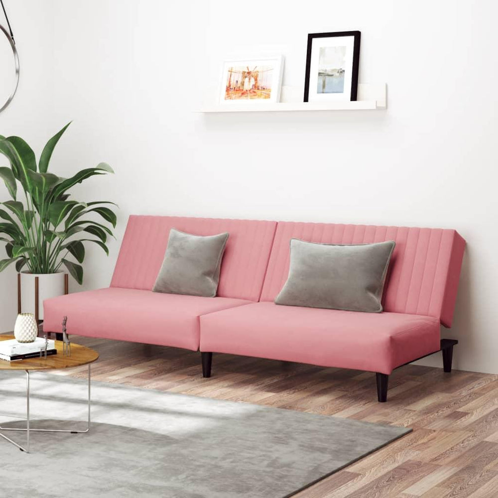 Dvivietė sofa-lova, rožinės spalvos, aksomas