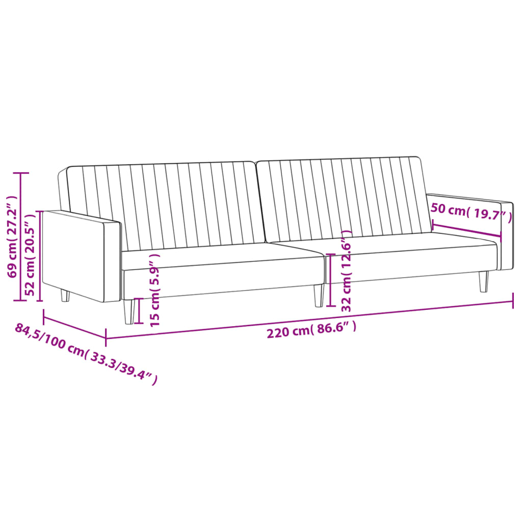 Dvivietė sofa-lova, tamsiai pilkos spalvos, aksomas