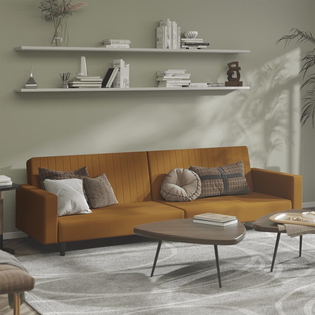 Dvivietė sofa-lova, rudos spalvos, aksomas