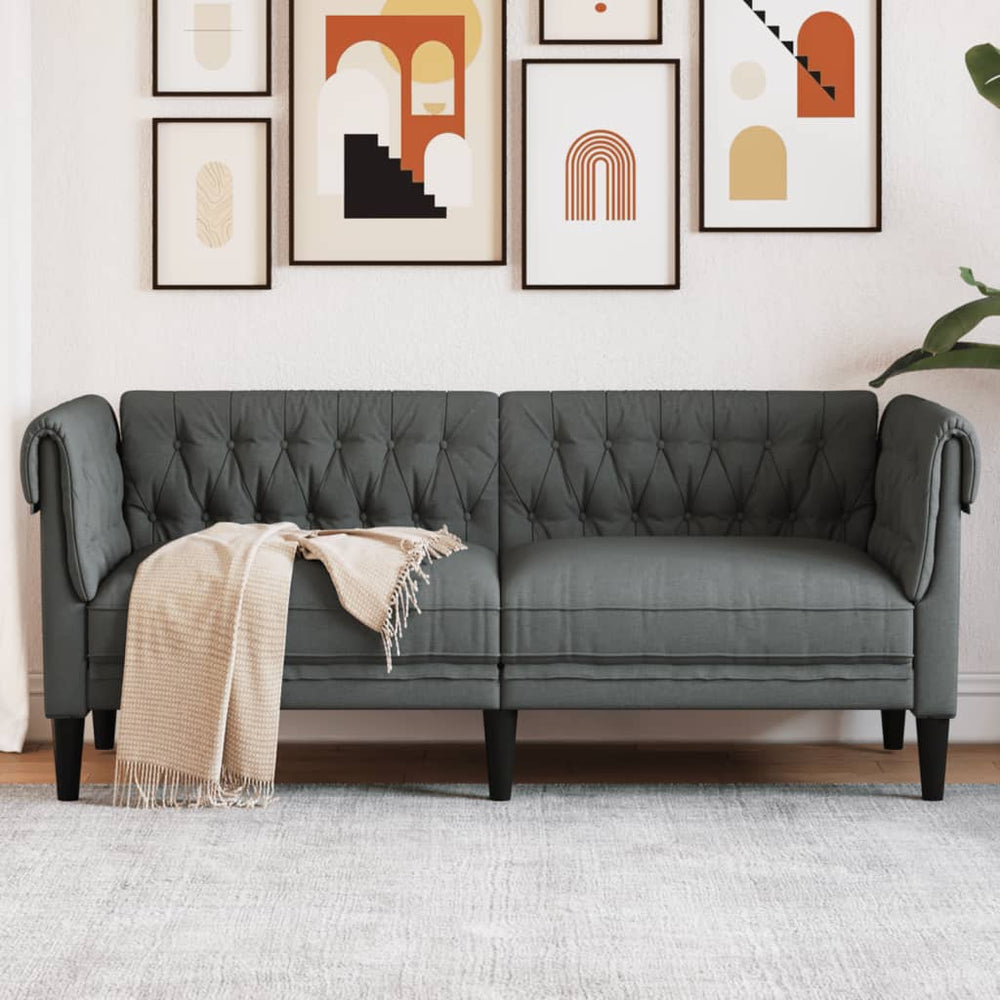 Dvivietė chesterfield sofa, tamsiai pilkos spalvos, audinys