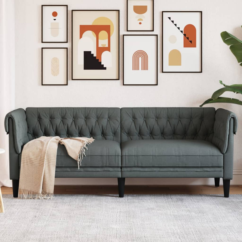 Trivietė chesterfield sofa, tamsiai pilkos spalvos, audinys