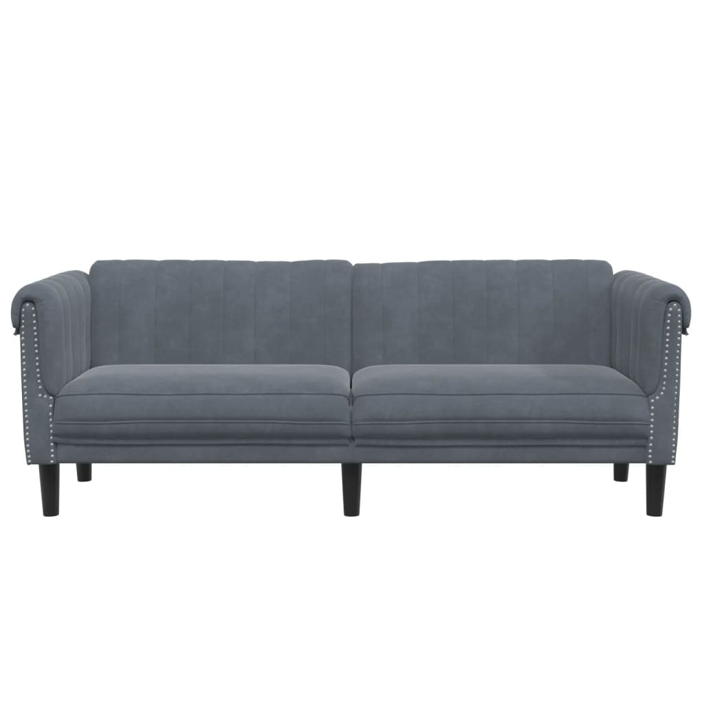 Trivietė sofa, tamsiai pilkos spalvos, aksomas