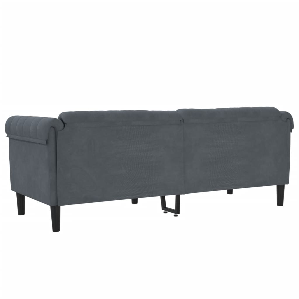 Trivietė sofa, tamsiai pilkos spalvos, aksomas