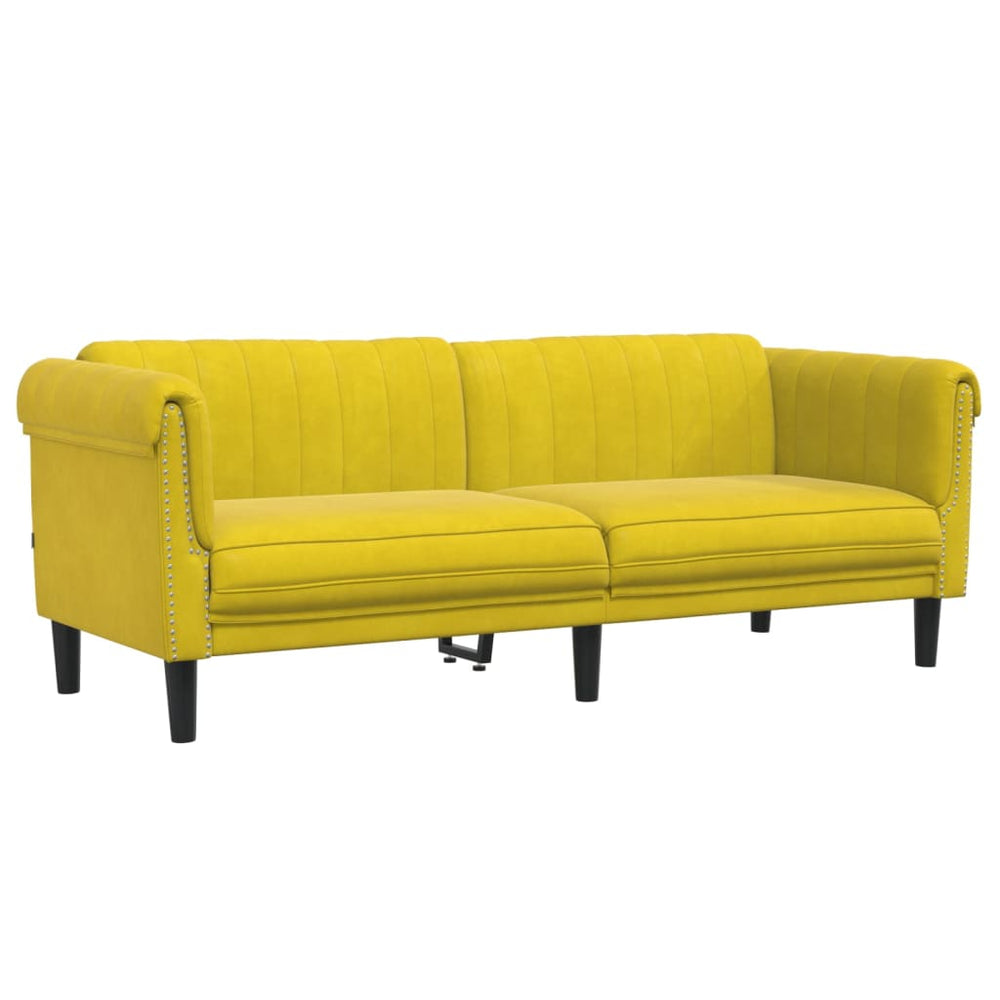 Trivietė sofa, geltonos spalvos, aksomas