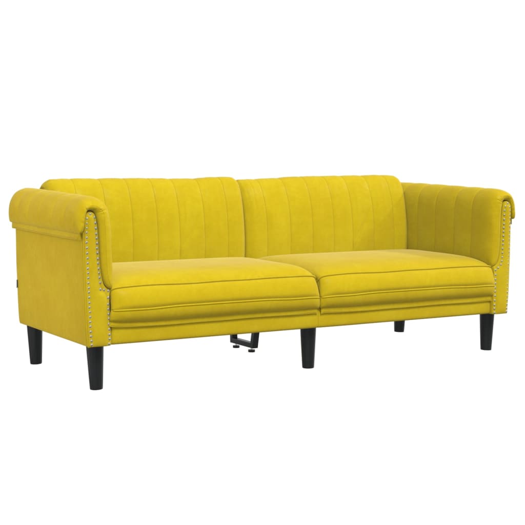 Trivietė sofa, geltonos spalvos, aksomas