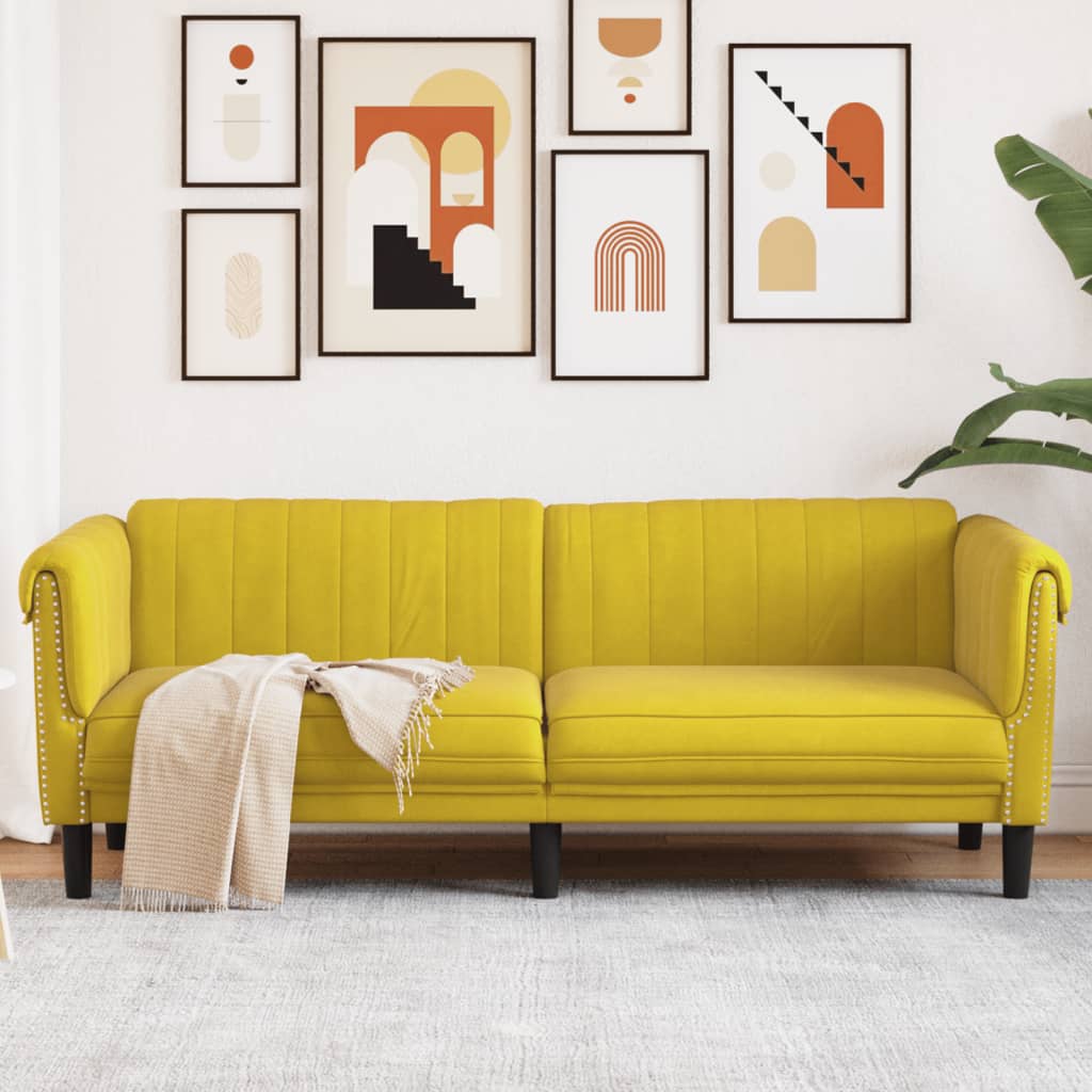 Trivietė sofa, geltonos spalvos, aksomas