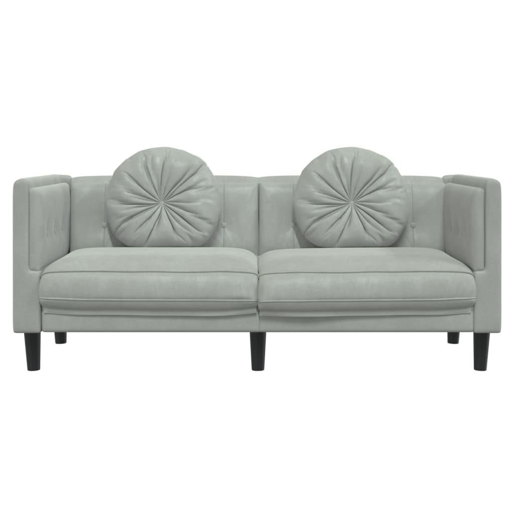 Dvivietė sofa su pagalvėlėmis, šviesiai pilkos spalvos, aksomas