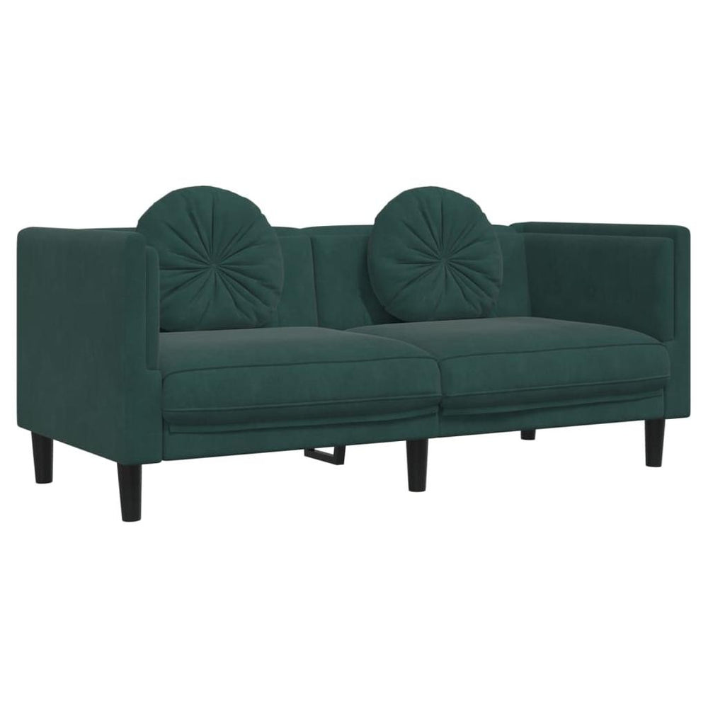 Dvivietė sofa su pagalvėlėmis, tamsiai žalios spalvos, aksomas