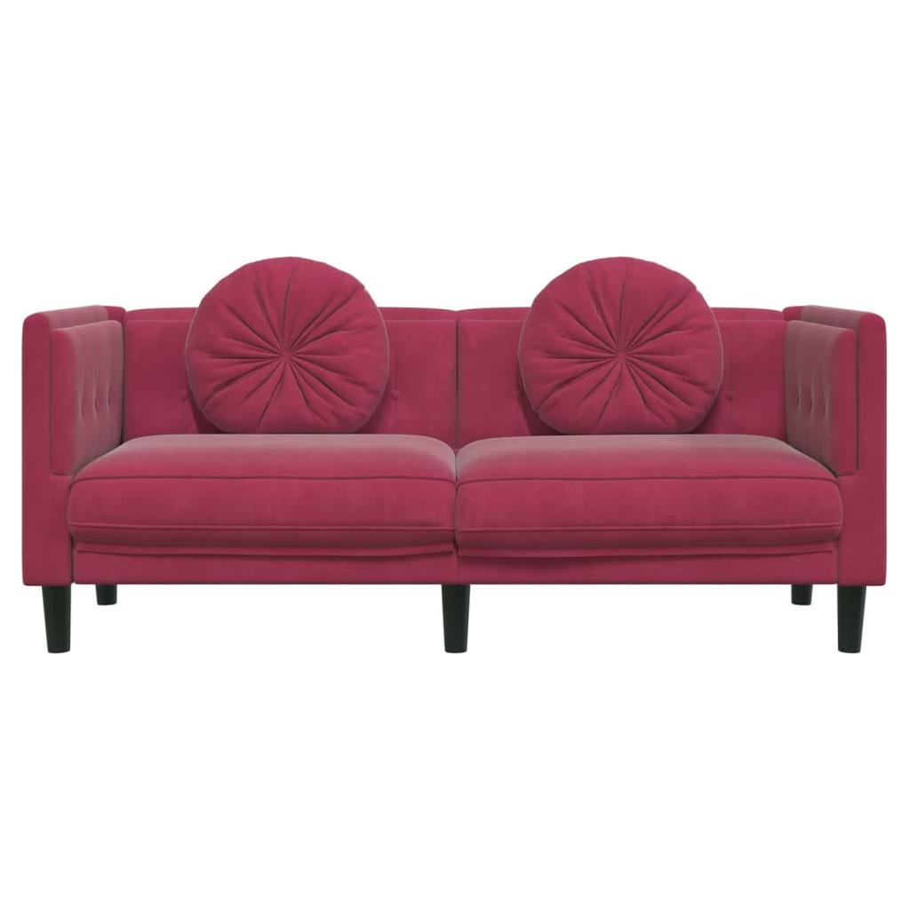 Dvivietė sofa su pagalvėlėmis, vyno raudonos spalvos, aksomas