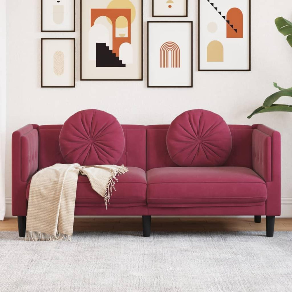 Dvivietė sofa su pagalvėlėmis, vyno raudonos spalvos, aksomas