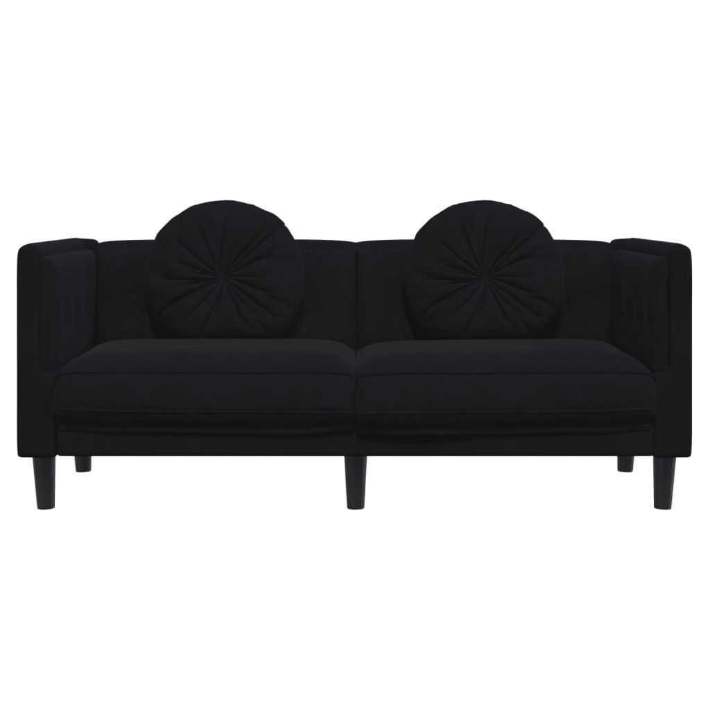 Dvivietė sofa su pagalvėlėmis, juodos spalvos, aksomas