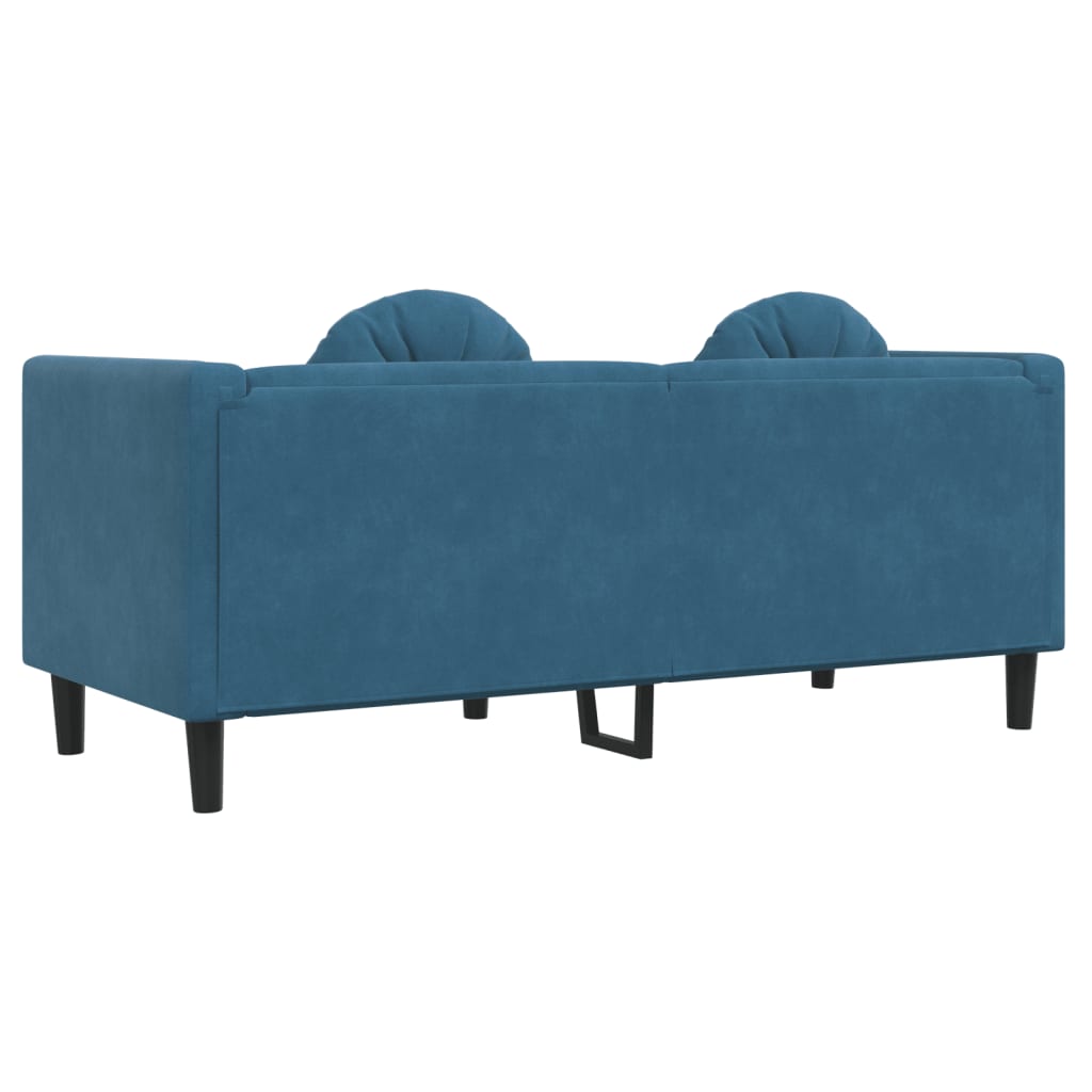 Dvivietė sofa su pagalvėlėmis, mėlynos spalvos, aksomas