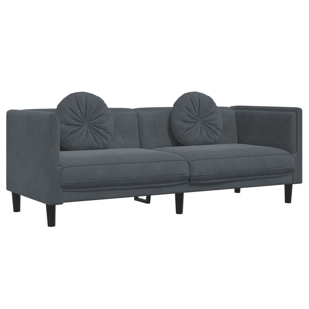 Trivietė sofa su pagalvėlėmis, tamsiai pilkos spalvos, aksomas