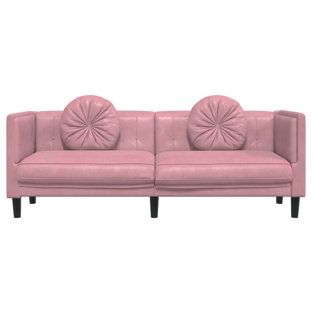 Trivietė sofa su pagalvėlėmis, rožinės spalvos, aksomas